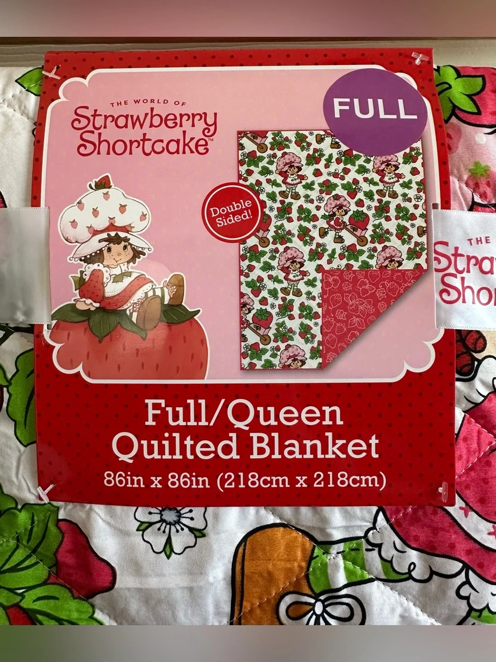 Strawberry Shortcake Quilted Blanket - White & Pink new